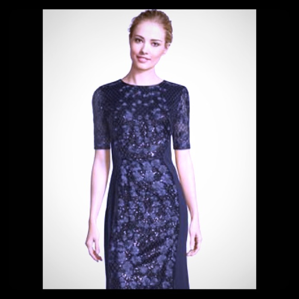 Adrianna Papell full length navy blue gown